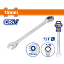Llave combinada con Ratchet 19mm. Cr-V Cromada. Mate. 72 dientes.