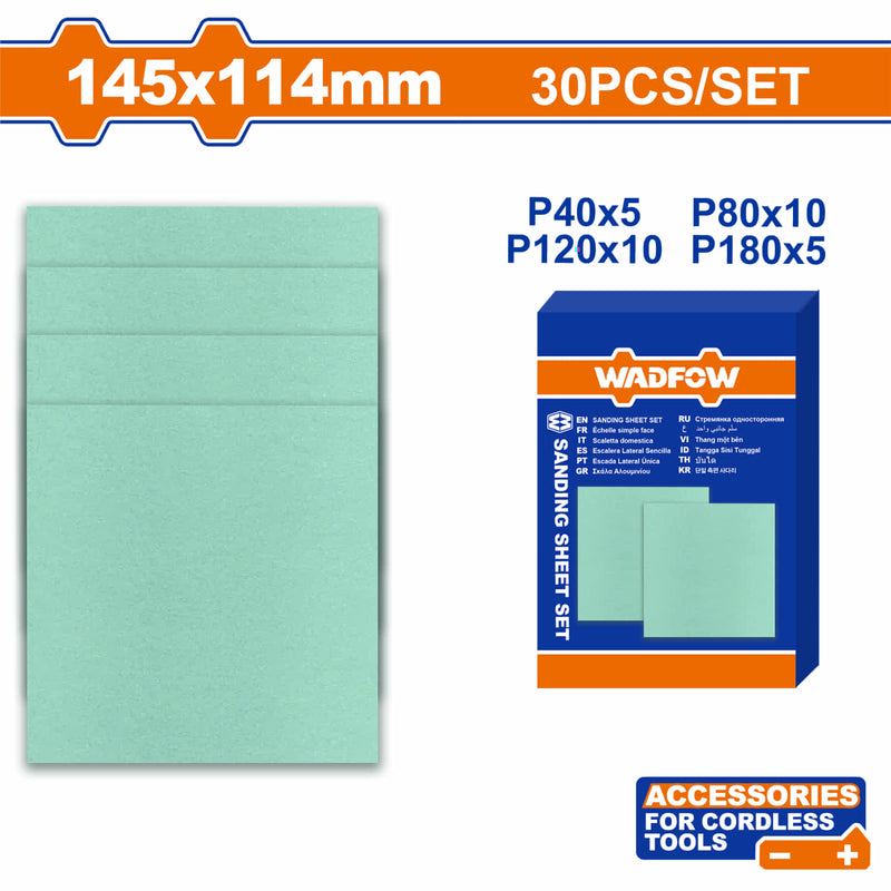 Papeles de Lijas 145x114mm P40 P80 P120 P180. Ideal para madera, metal, paredes, pintura, vidrio. Ideal para herramientas inalámbricas. Set de 30 piezas. Lijas para Lijadora Cuadrada