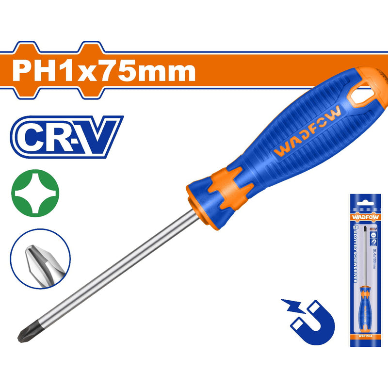 Destornillador Phillips PH1. CR-V. Diámetro: 5mm. Largo:75mm. Magnético.