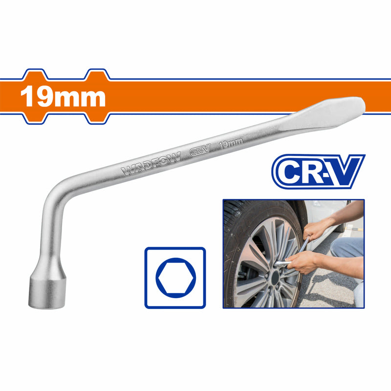 Llave L para dados de llantas. 19mm. Cr-V. Estilo palanca. Cromado. 300mm.