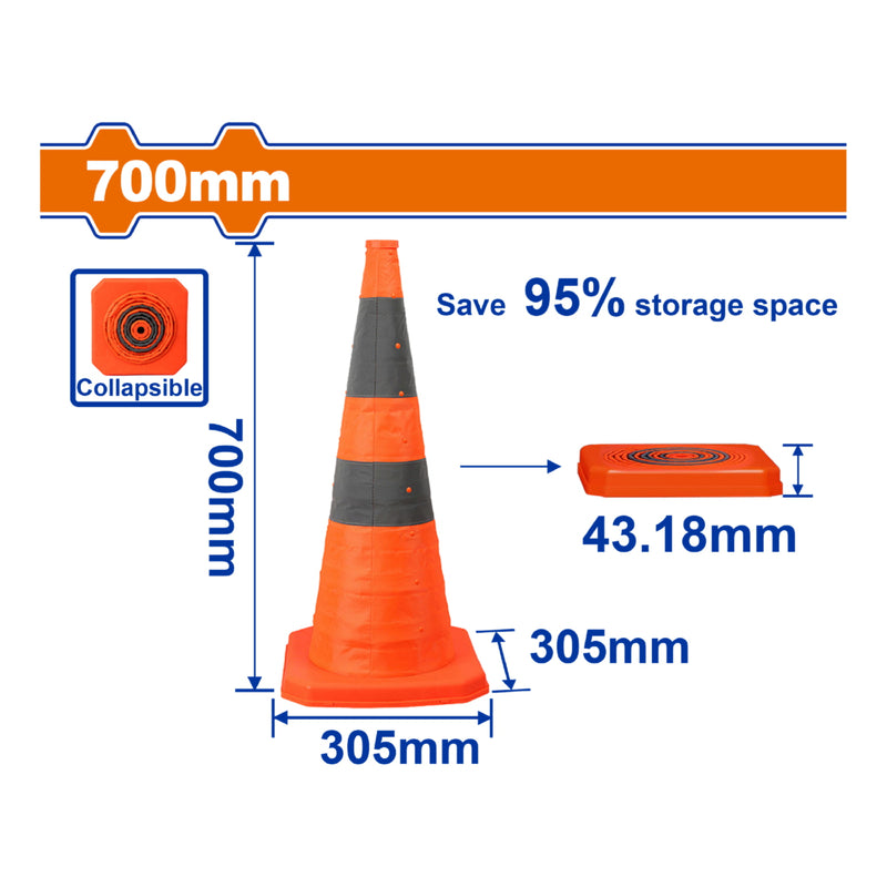 Cono De Seguridad Plegable con Bandas Reflectivas (700mm). Ahorra 75% Espacio de Almacenamiento