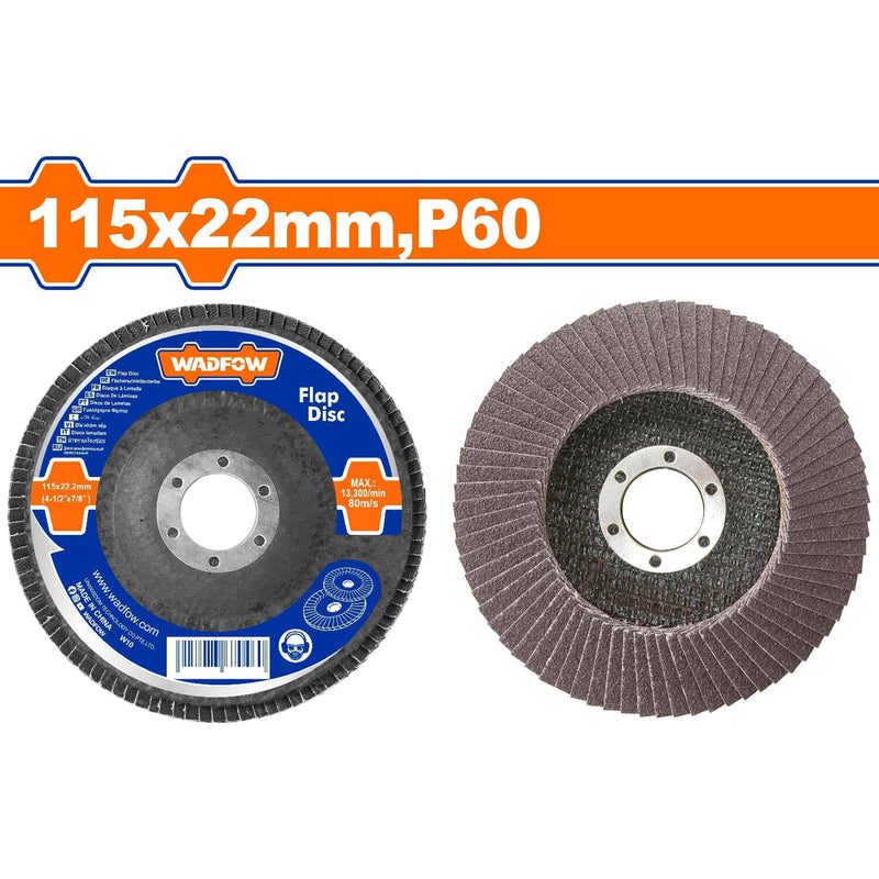 Disco Flap de Lija Laminado de  4 1/2" 115x22mm, P60. Adecuado para diversos acero alto, fundido y chapa.