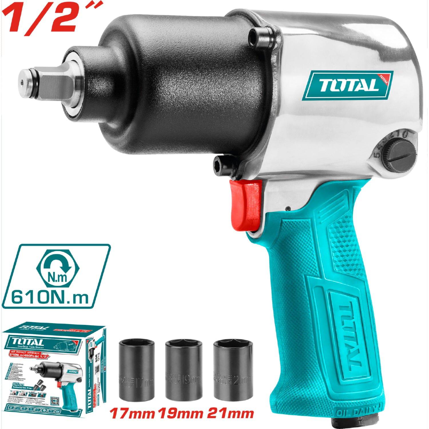 Llave De Impacto Neumatica 1/2". 7000 Rpm.Max.Torque:610Nm(450Ft)(1 Año)