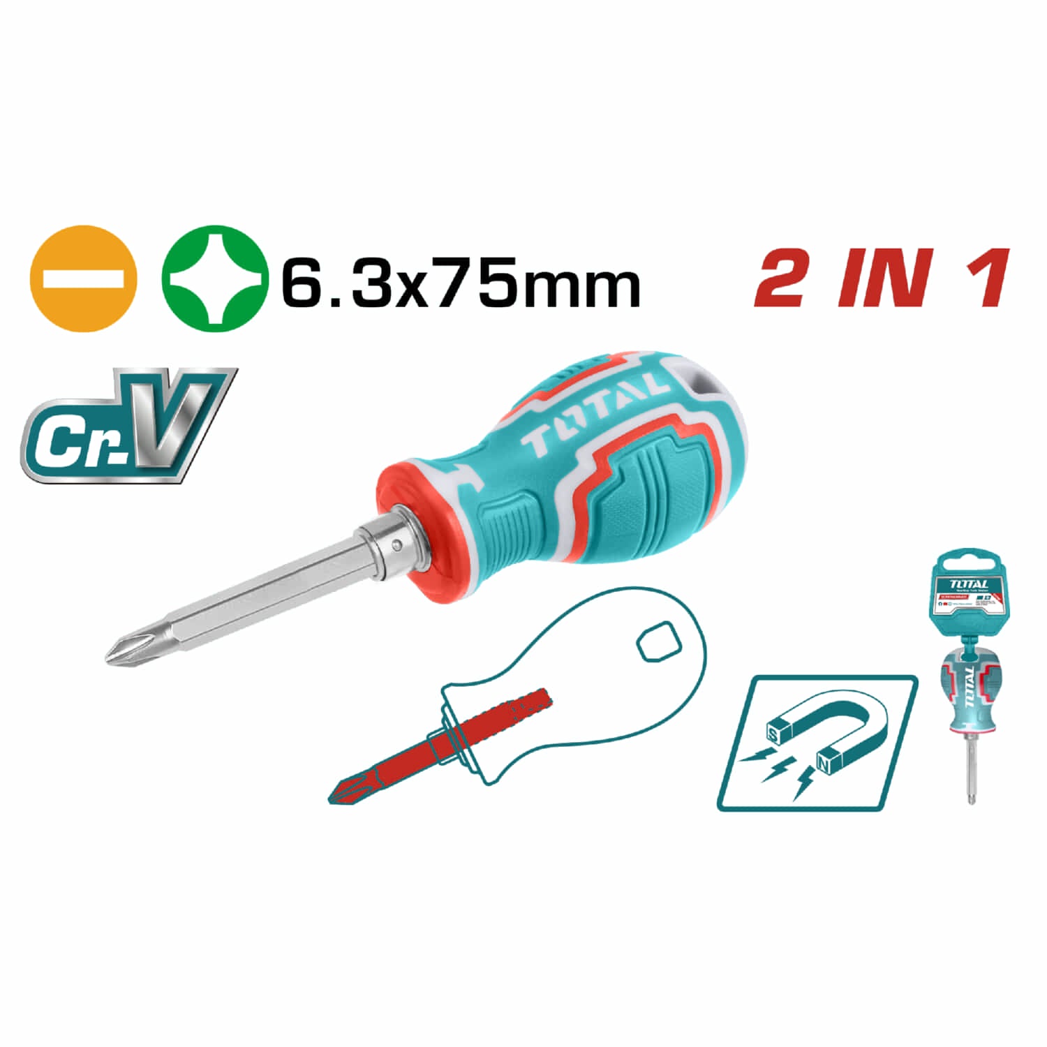 Juego de Destornilladores 2 en 1 con Mango Intercambiable. Cr-V.