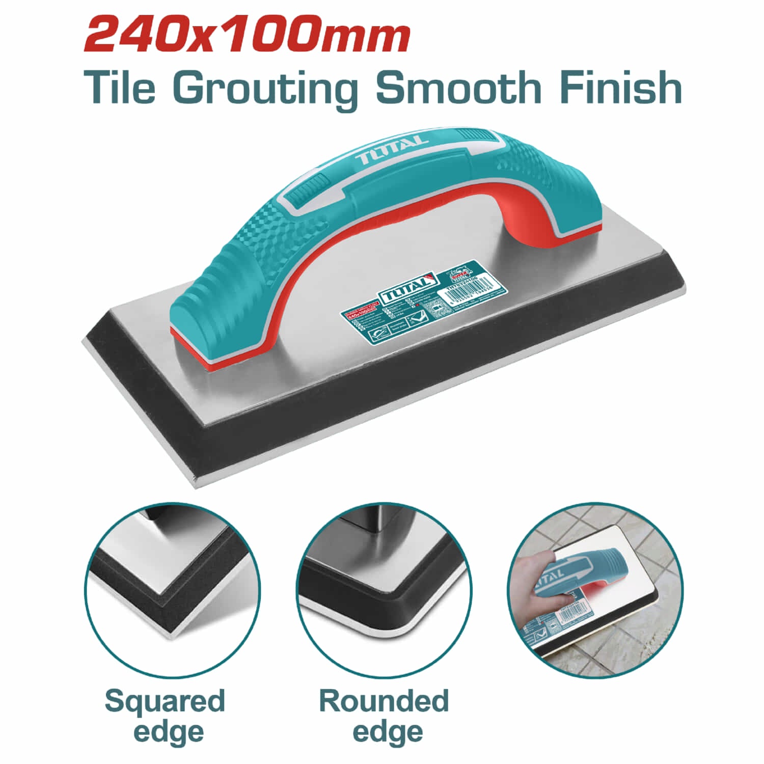 Llana de Goma para Lechada de 240 mmx X 100 mm. Espesor de la EVA 19 mm. Plato base de Aluminio.