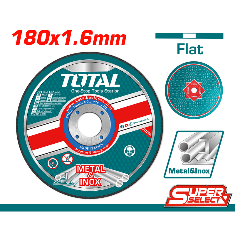 Disco de corte para metal plano 180 (7") X 1.6 (1/16") X 22.2mm (7/8")