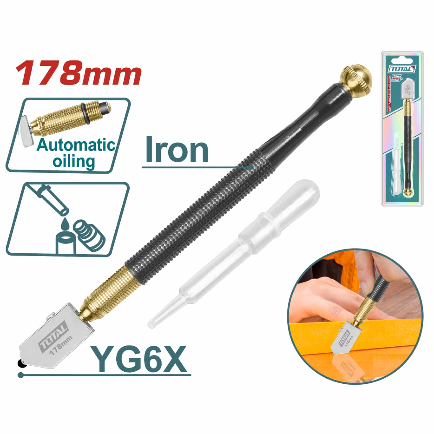 Cortador de vidrio heavy duty. Cuerpo de metal con alimentador de aceite automatico