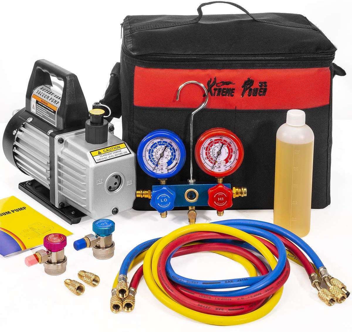Bomba de Vacio R12, R22, R134A y R410A refrigeracion HVAC - A/C de 1/4 HP y Kit manometro