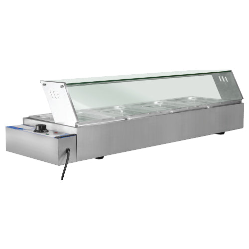 Baño Maria electrico con vidrio para sobreponer. 750W 1180*350*320mm. 4 Bandejas 1/2*6 110V 60 htz