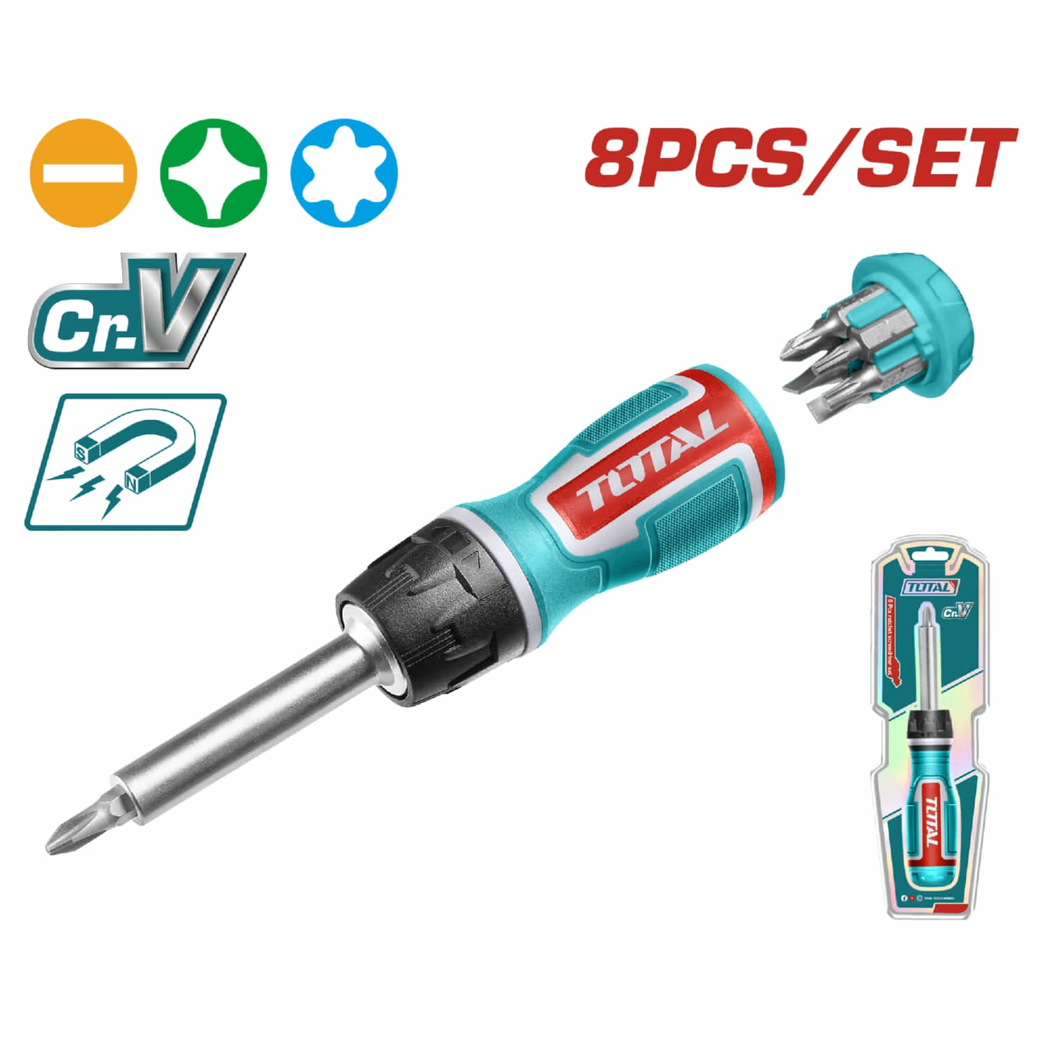 Destornillador con ratchet 8 pcs intercambiables