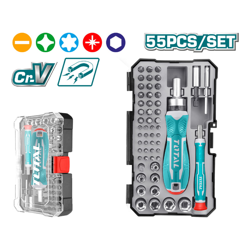 Juego de 55 pzas de Brocas con Destornillador Intercambiable. CR-V. Acero de Alta Calidad.