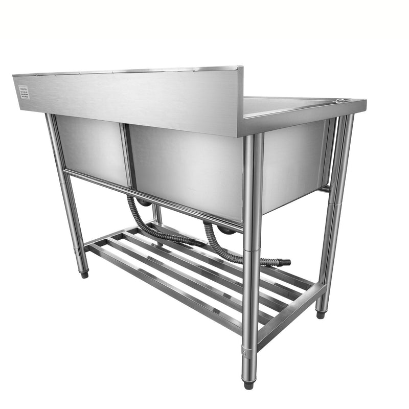 Fregador doble 1200 x 700 x 900 mm. Acero inoxidable. Medida de la Tina 520mm x 520 mm x 300 mm 1.2mm