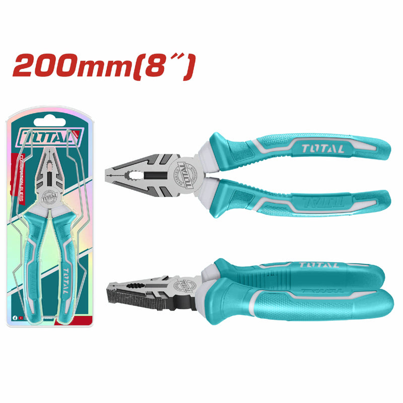 Alicate de combinacion 8"/200mm. Pulido. Mango de Dos colores.