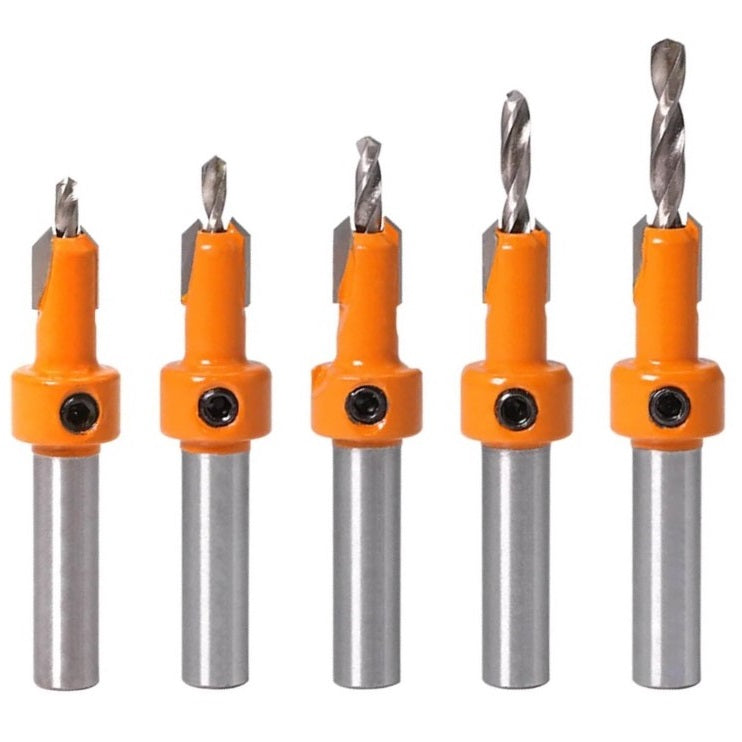 Juego de 5 brocas HSS de avellanado para carpintería de vástago de 8mm.