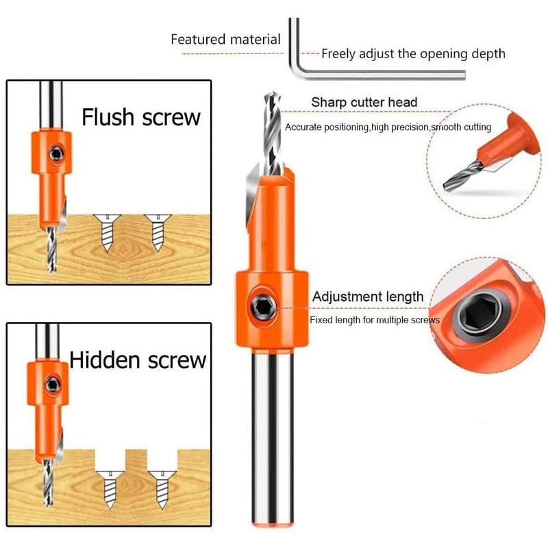 Juego de 5 brocas HSS de avellanado para carpintería de vástago de 8mm.