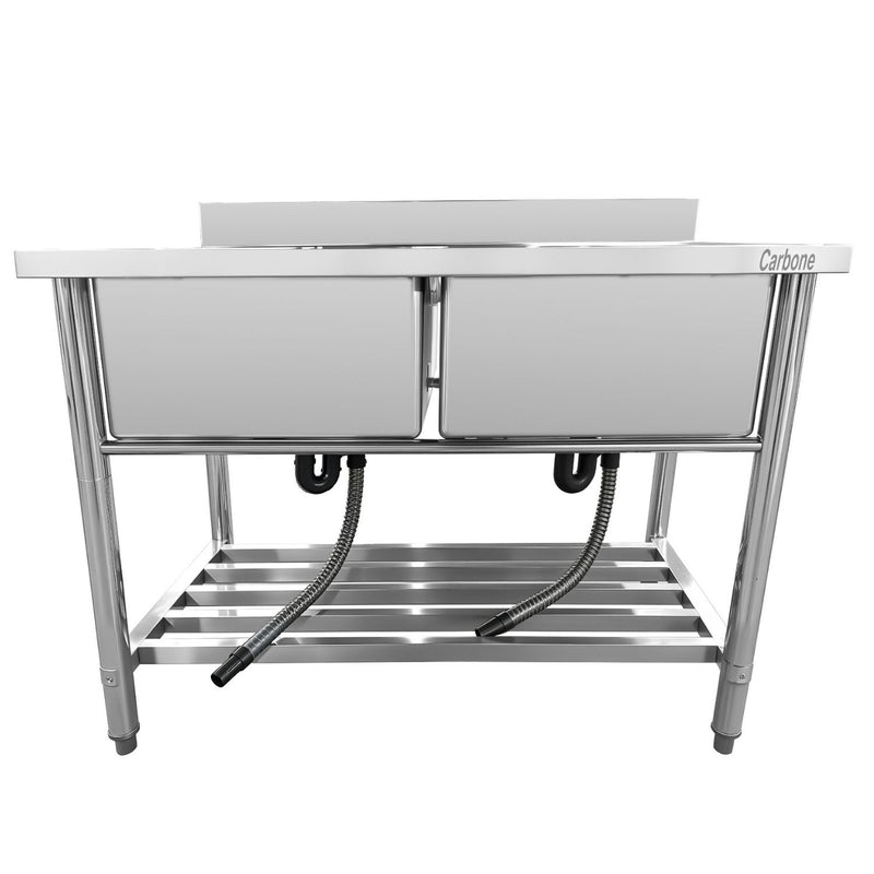 Fregador doble 1200 x 700 x 900 mm. Acero inoxidable. Medida de la Tina 520mm x 520 mm x 300 mm 1.2mm