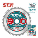 Disco corte aluminio TCT 210mm (8-1/4") 60T