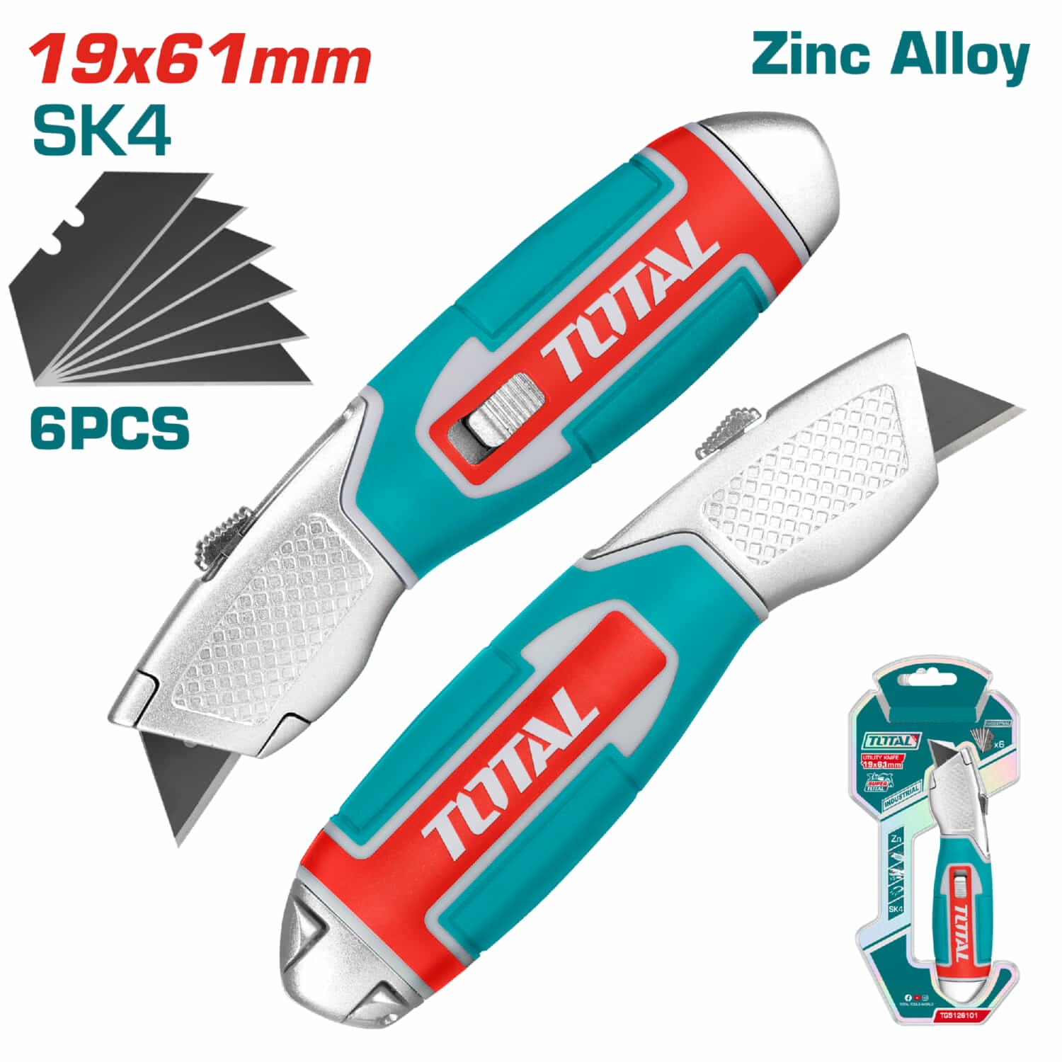 Exacto de 175 mm. Con cuchillas de 61 mm x 19 mm. SK5. Con 6 cuchillas de repuesto.