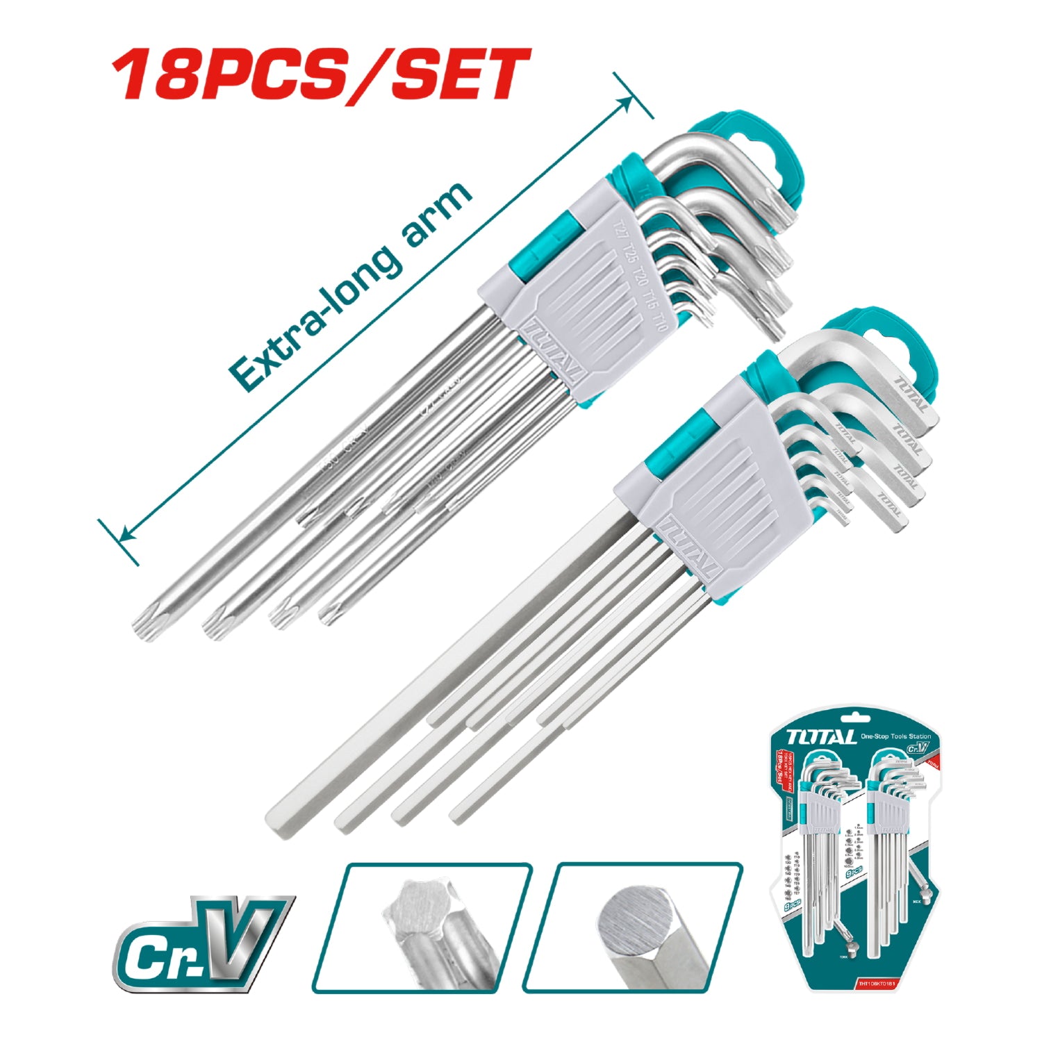 Juego De 18 Llaves L Hex Y Torx. Extra Largas . CR-V. 9 Pcs Hex 1.5-10