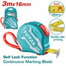 Cinta Metrica de Acero de 3 m X 16 mm. Metros/Pulgadas. Con doble boton de autobloqueo.