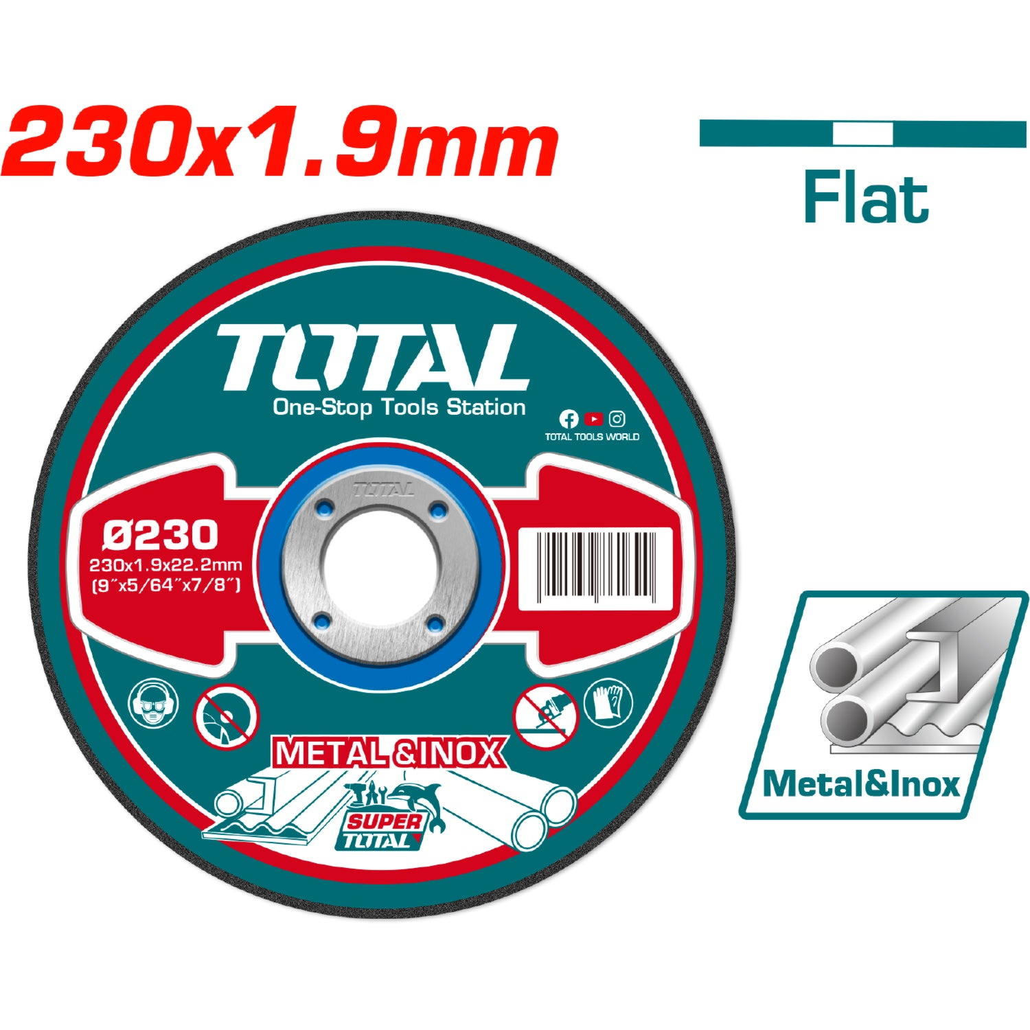 Disco de corte para metal plano 230 MM ( 9" ) X 1.9MM ( 5/64")X 22.2MM ( 7/8" )