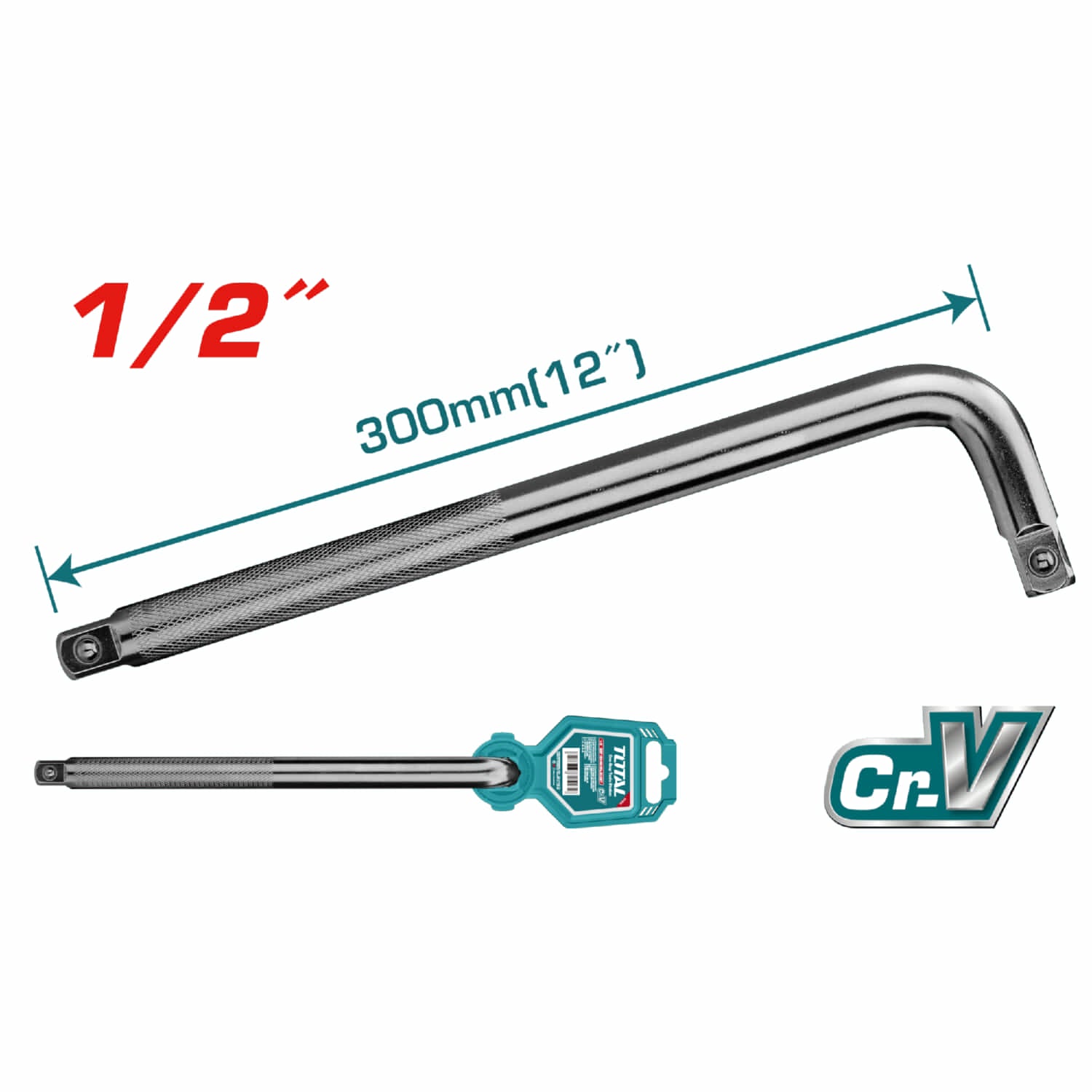 Extension Barra en L de 1/2" DR. Longitud: 12" (300mm). Cr-V (50 BV 30). Cromado.