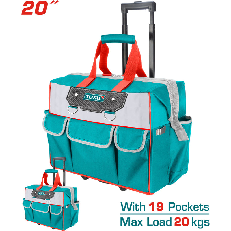 Caja De Herramientas Bolso Con Ruedas y Asa Plegable 20" Carga 20Kg. 19 Bolsillos
