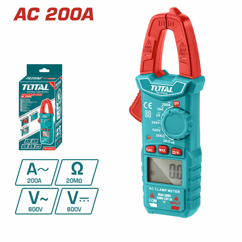 Medidor de Abrazadera Pinza amperimétrica 2000 Counts. Con retención de datos.