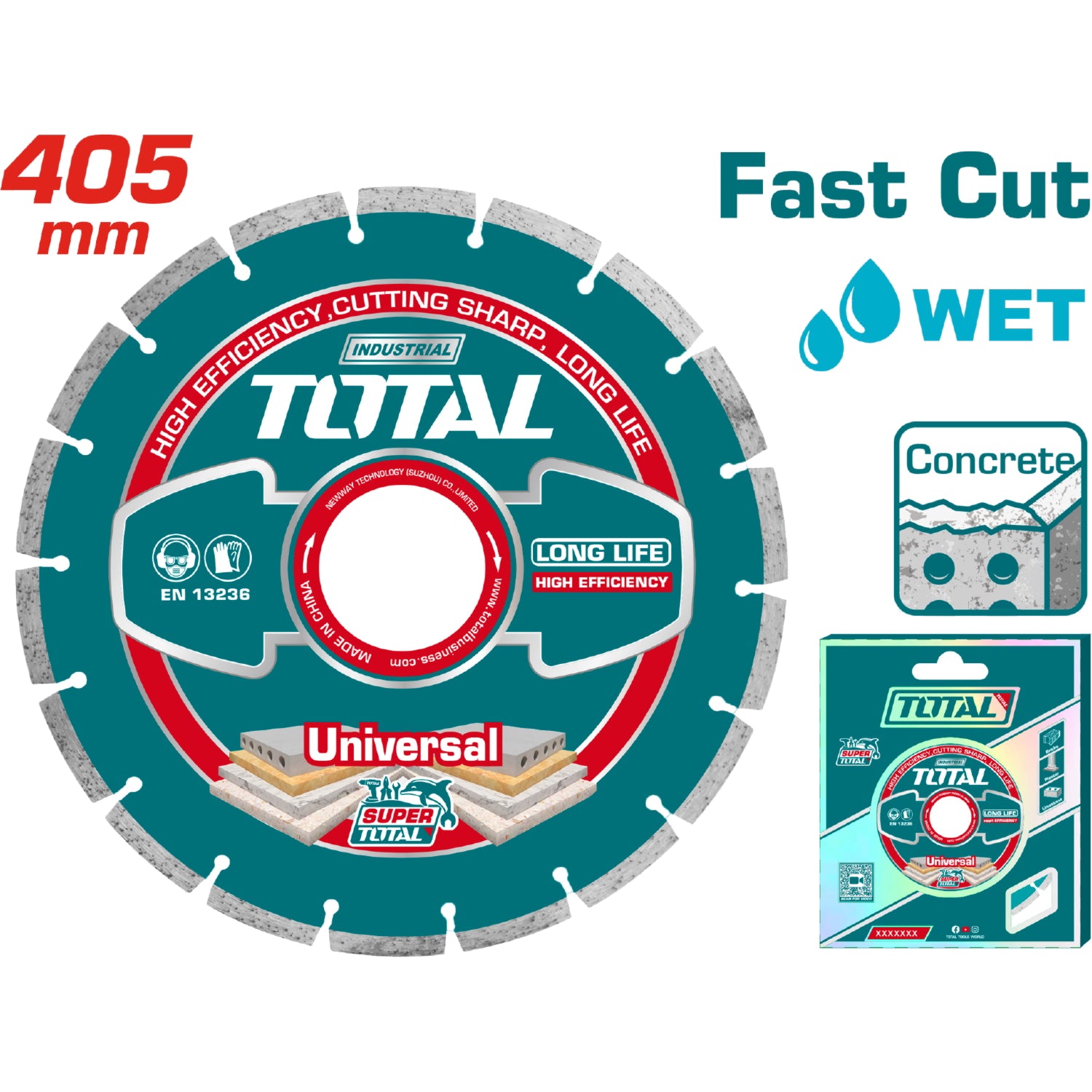 Disco de diamante para cortar concreto 405mm(16")X25.4mm. Espesor de hoja 10 mm. Soldado con laser