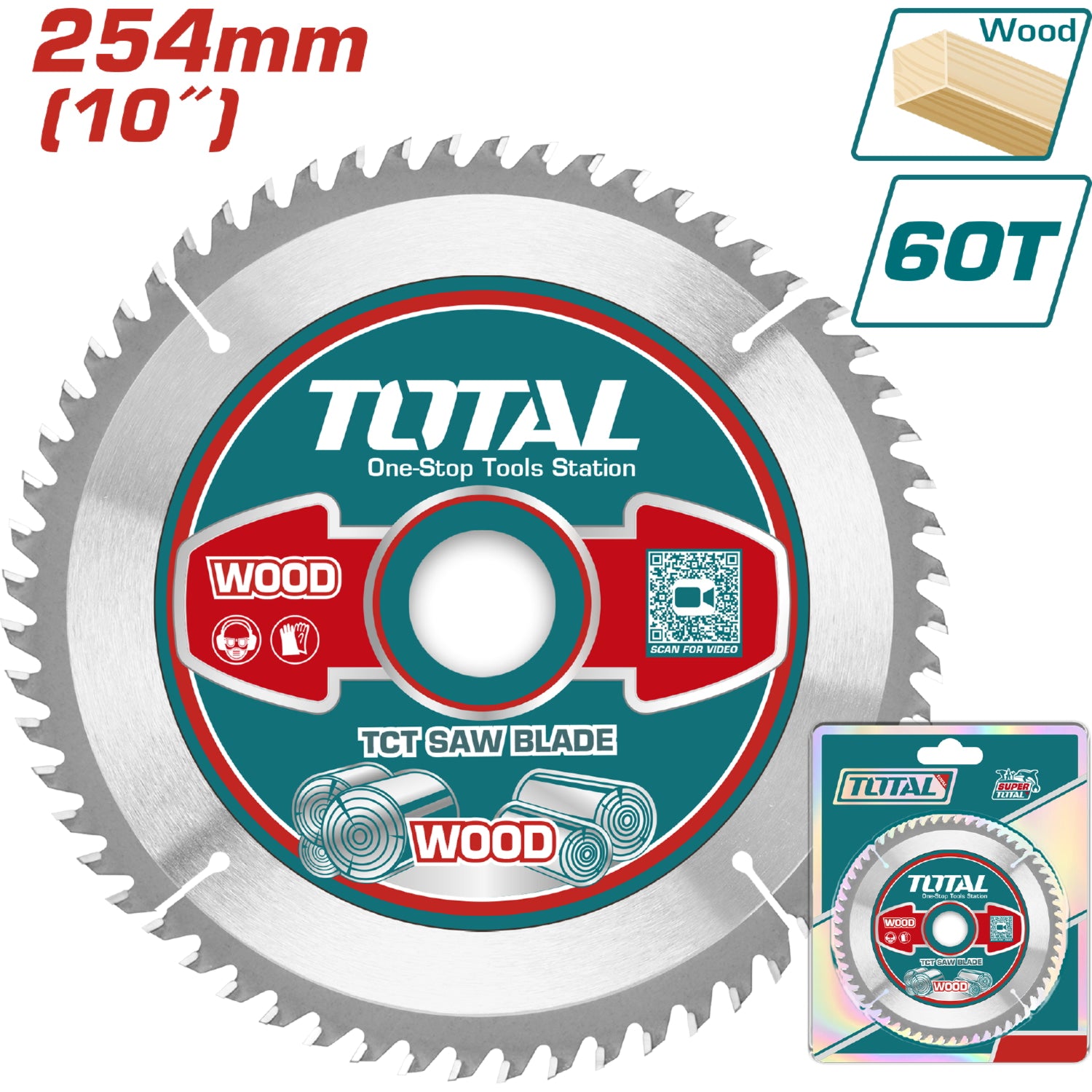 Disco corte madera 254mm(10") 60T,Anillo reductor(mm) 25.4;16