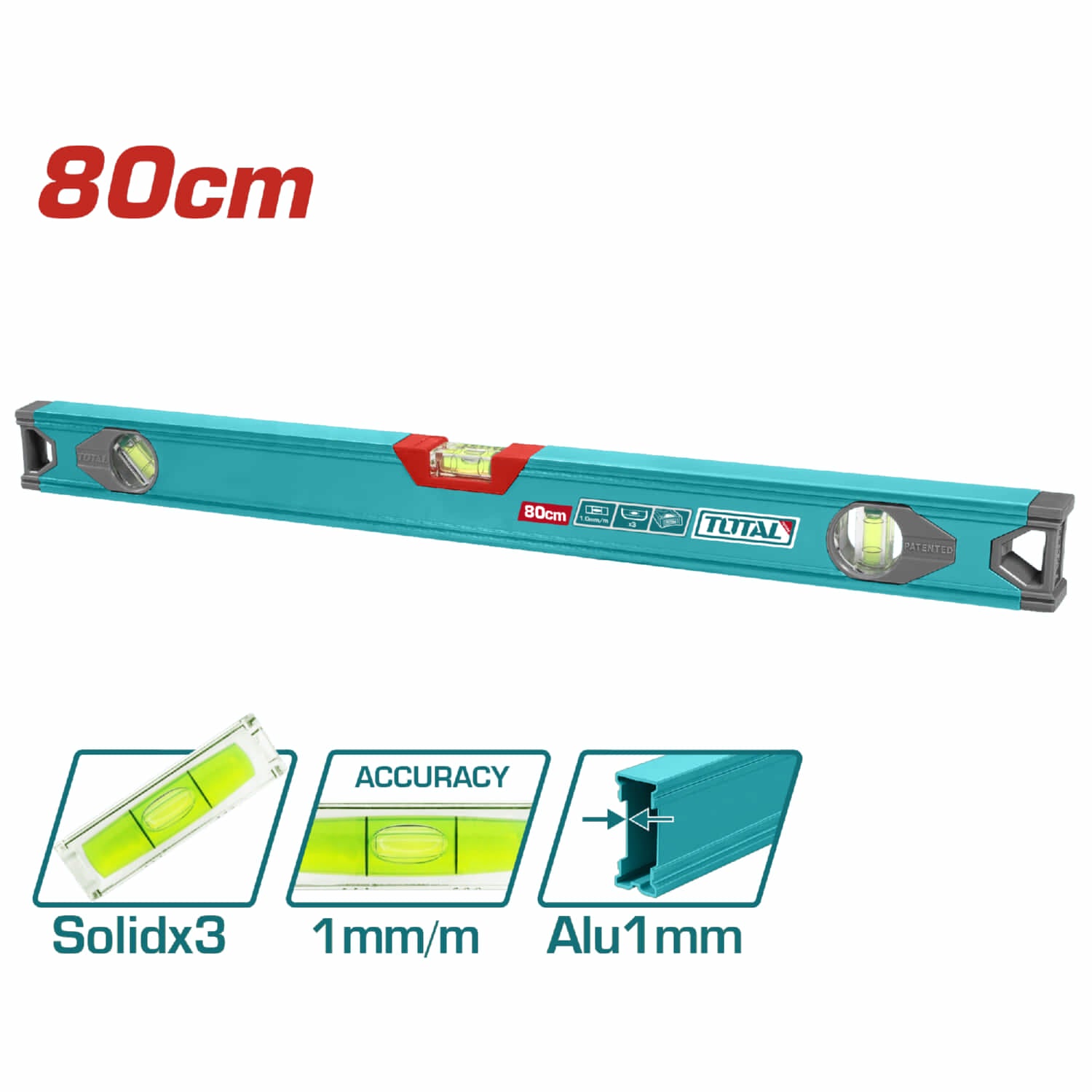 Nivel de Burbuja de 80 cm. Espesor del Aluminio 1 mm. Alta Calidad. Alta Precision.