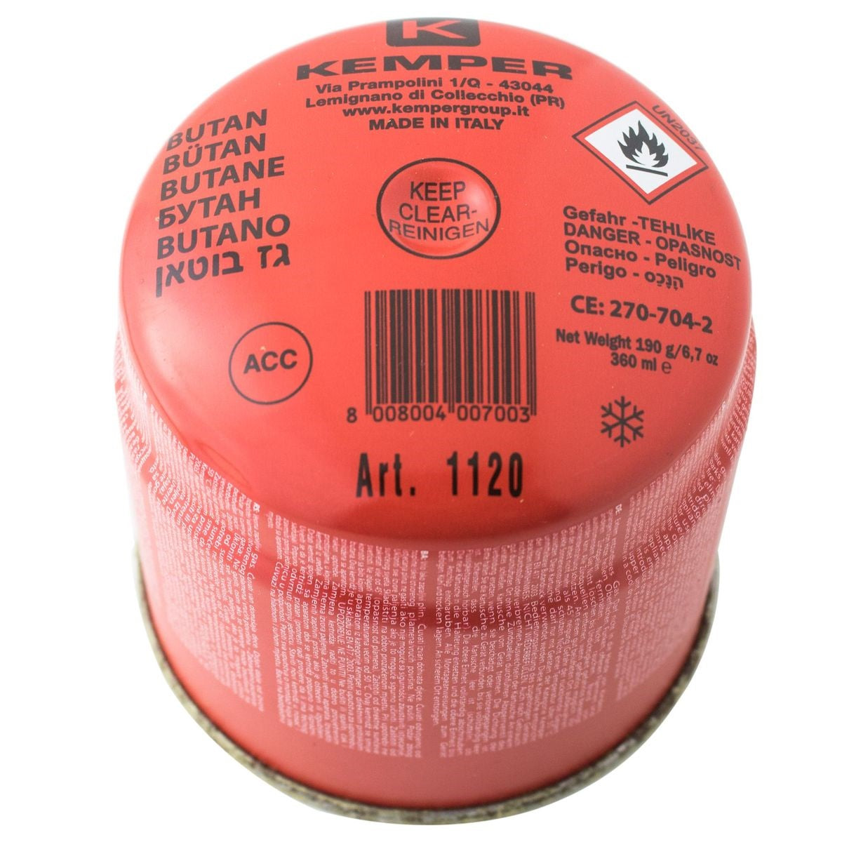 Gas Butano 190gr/6.7oz Kemper. Para usar con soplete