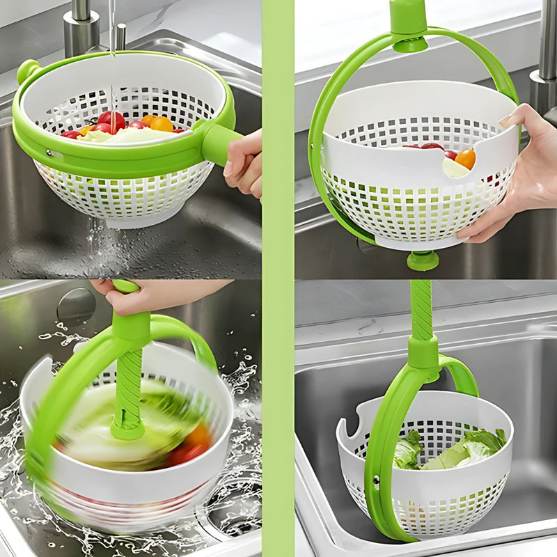 Centrifugador de Verduras y Frutas con Giro Manual y Canasta Desmontable. Secador de ensaladas Lechuga y Vegetales. Escurridor Giratorio. Colador.