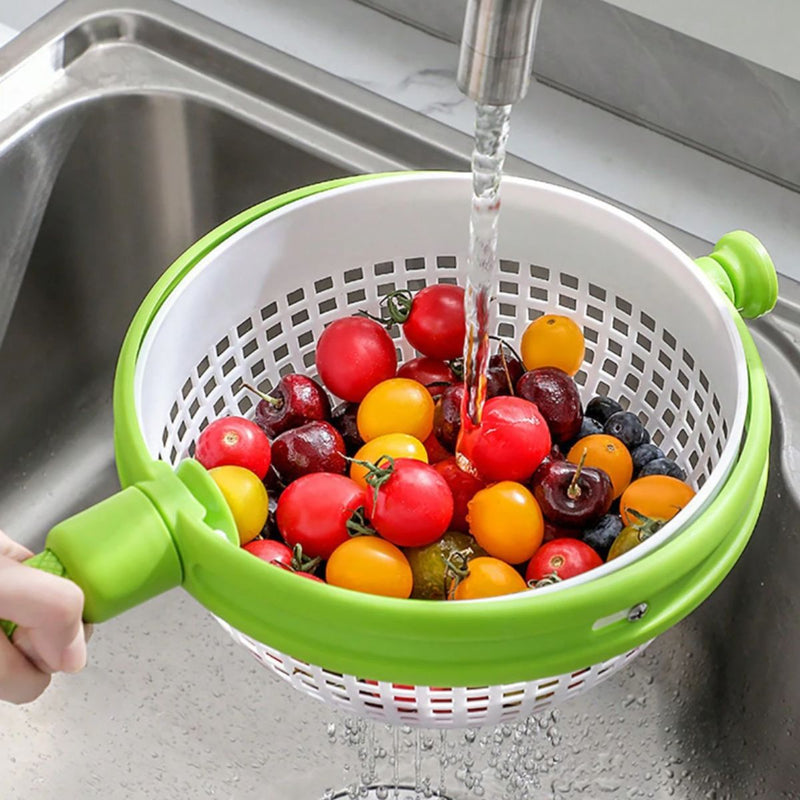 Centrifugador de Verduras y Frutas con Giro Manual y Canasta Desmontable. Secador de ensaladas Lechuga y Vegetales. Escurridor Giratorio. Colador.