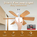 Abanico de Techo 20" Socket E27 con Luz LED 3 Tonos 3000/4000/6500K, 1900 Lúmenes, 6 Aspas, 3 Velocidades, 520x185mm. Color madera.