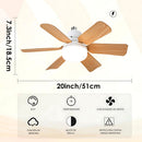 Abanico de Techo 20" Socket E27 con Luz LED 3 Tonos 3000/4000/6500K, 1900 Lúmenes, 6 Aspas, 3 Velocidades, 520x185mm. Color madera.