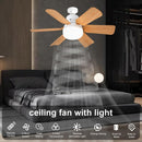 Abanico de Techo 20" Socket E27 con Luz LED 3 Tonos 3000/4000/6500K, 1900 Lúmenes, 6 Aspas, 3 Velocidades, 520x185mm. Color madera.