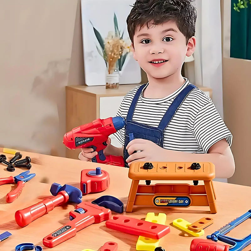 Herramientas de Juguete para Niños. Set de 47 Piezas con Taladro Eléctrico y Casco. Juego de Construcción Educativo.