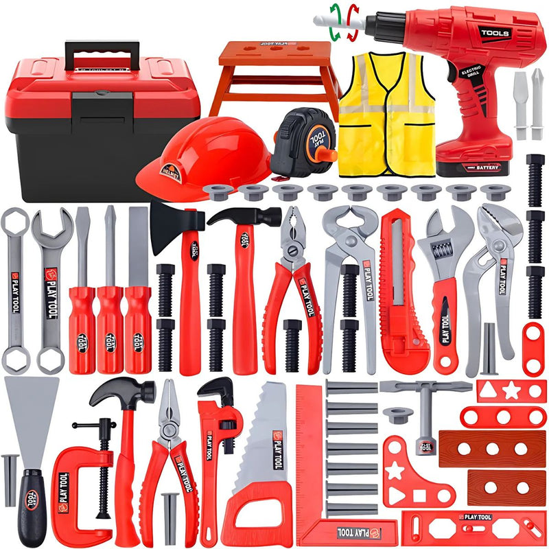 Herramientas de Juguete para Niños. Set de 69 Piezas con chaleco y Casco. Juego de Construcción Educativo.