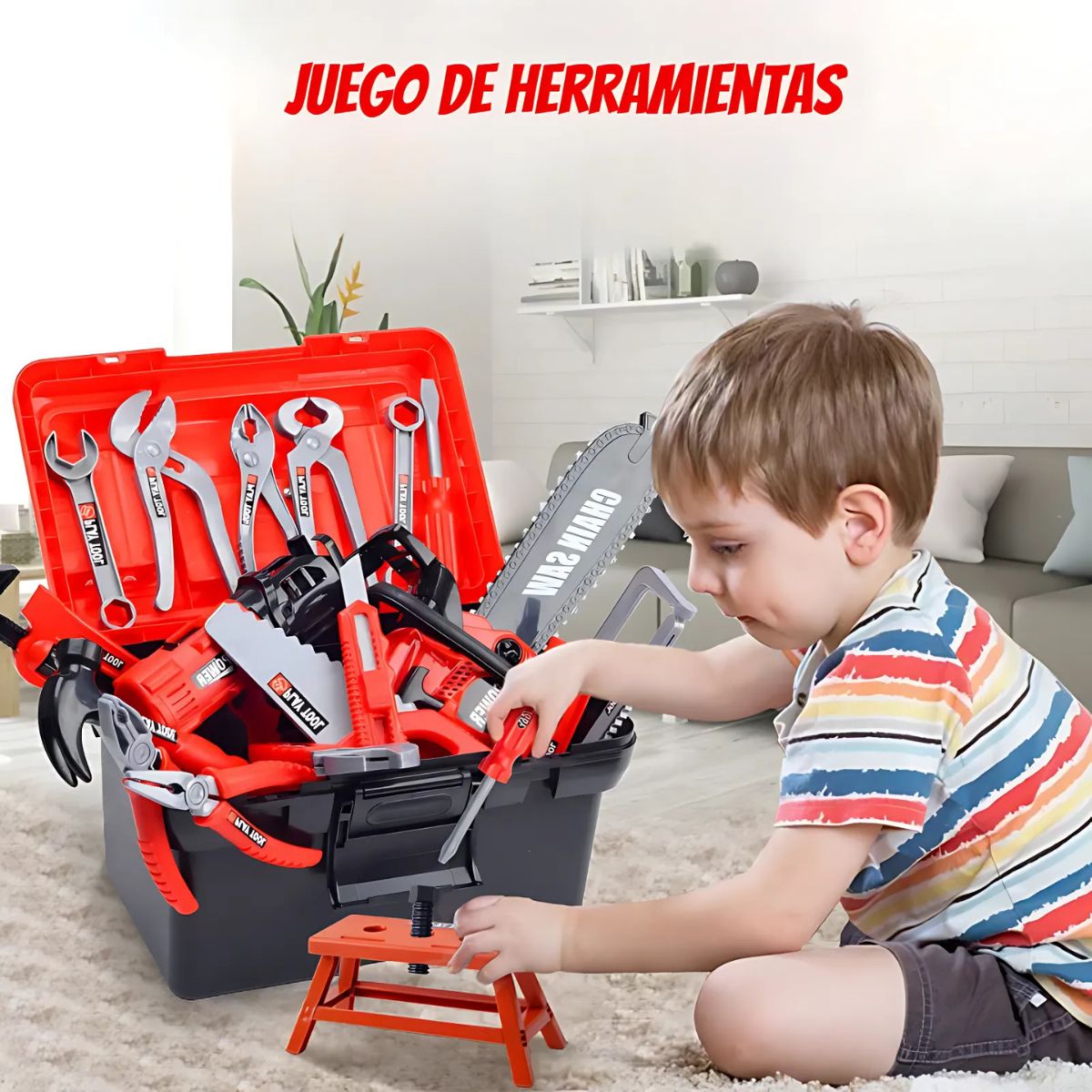 Herramientas de Juguete para Niños. Set de 69 Piezas con chaleco y Casco. Juego de Construcción Educativo.