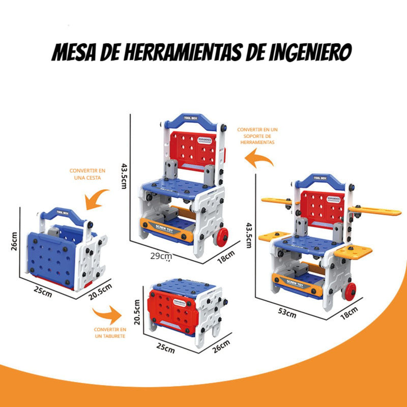 Herramientas de Juguete para Niños. Set de 105 Piezas con Casco y taladro. Juego de Construcción Educativo.