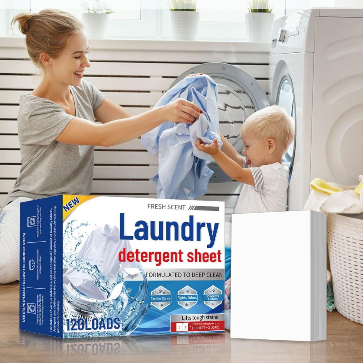 Hojas de Detergente Ultrafinas y Concentradas – Se Disuelven en Lavadora (Pack de 120). Deja la ropa olorosa y suave. Jabón para lavar