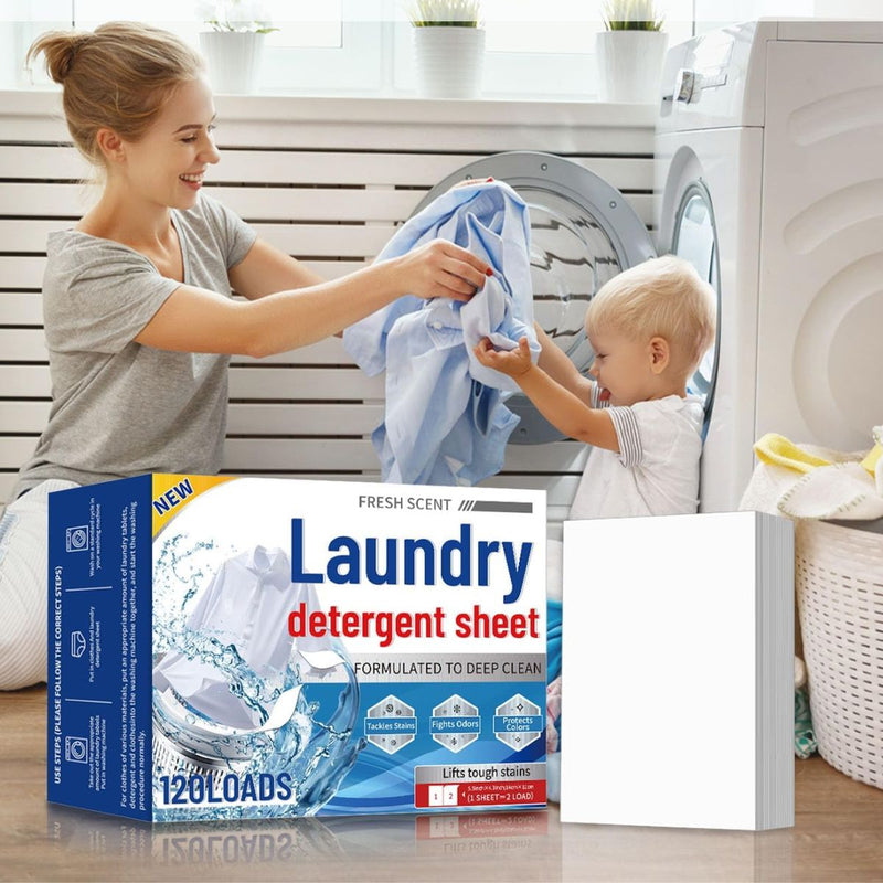 Hojas de Detergente Ultrafinas y Concentradas – Se Disuelven en Lavadora (Pack de 120). Deja la ropa olorosa y suave. Jabón para lavar