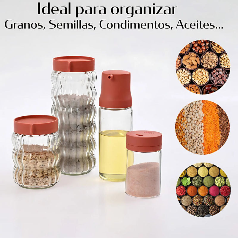 Especieros para cocina. Frascos de Vidrio Herméticos para Especias y Condimentos (Set de 12 Piezas). Organizadores con tapa.