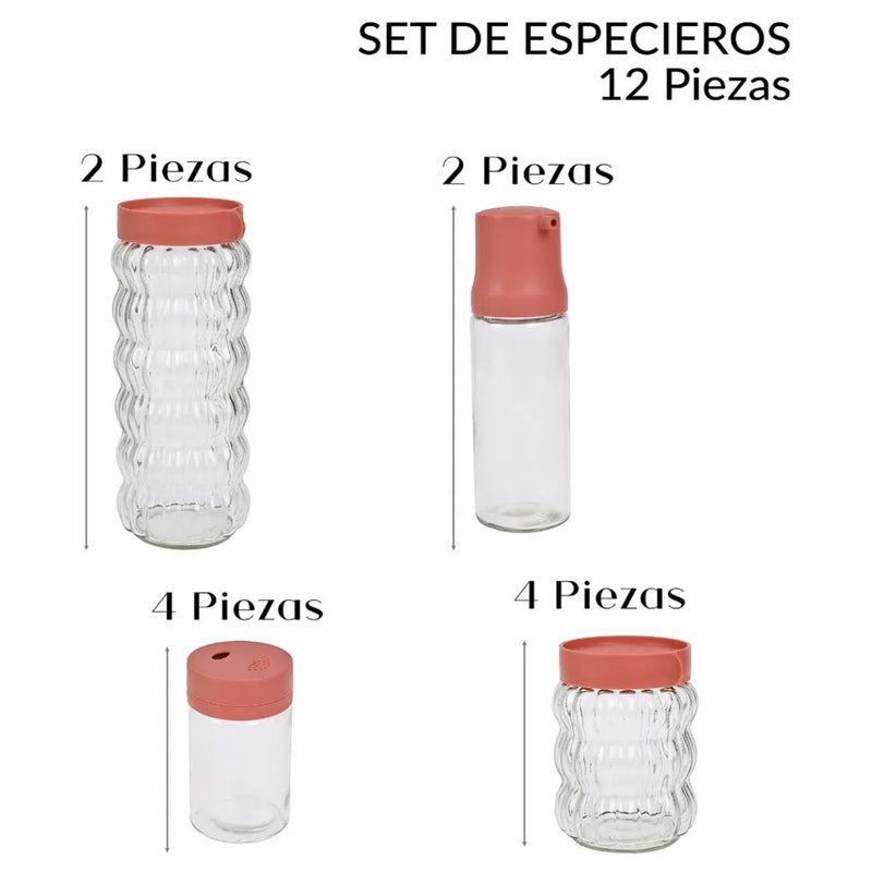 Especieros para cocina. Frascos de Vidrio Herméticos para Especias y Condimentos (Set de 12 Piezas). Organizadores con tapa.