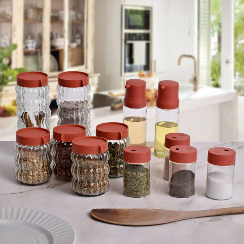 Especieros para cocina. Frascos de Vidrio Herméticos para Especias y Condimentos (Set de 12 Piezas). Organizadores con tapa.