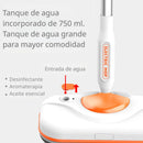 Mopa Eléctrica Inalámbrica con Autolimpieza. Barre, Trapea y Desinfecta. Tanque 750ml, Luz LED y Cabezal Giratorio 90°.