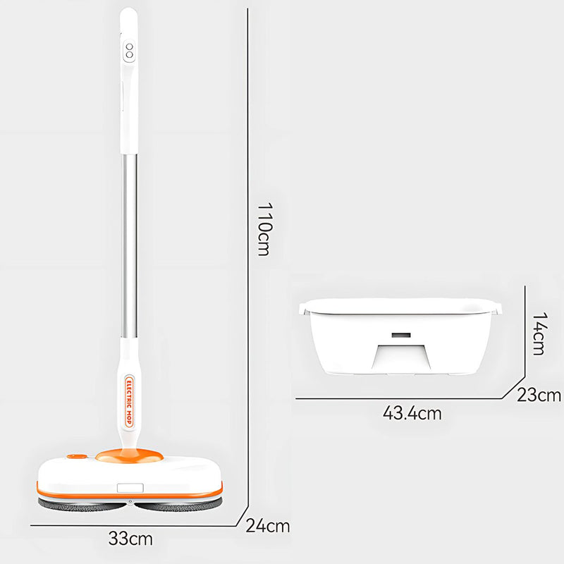 Mopa Eléctrica Inalámbrica con Autolimpieza. Barre, Trapea y Desinfecta. Tanque 750ml, Luz LED y Cabezal Giratorio 90° (Incluye Cubo).