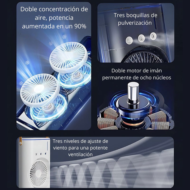 Ventilador De Aire Acondicionado Portátil. Agua Y Hielo Humidificador Pequeño. Difusor De Aroma. Abanico De Escritorio. Color Blanco 16x8.7x37.6CM.