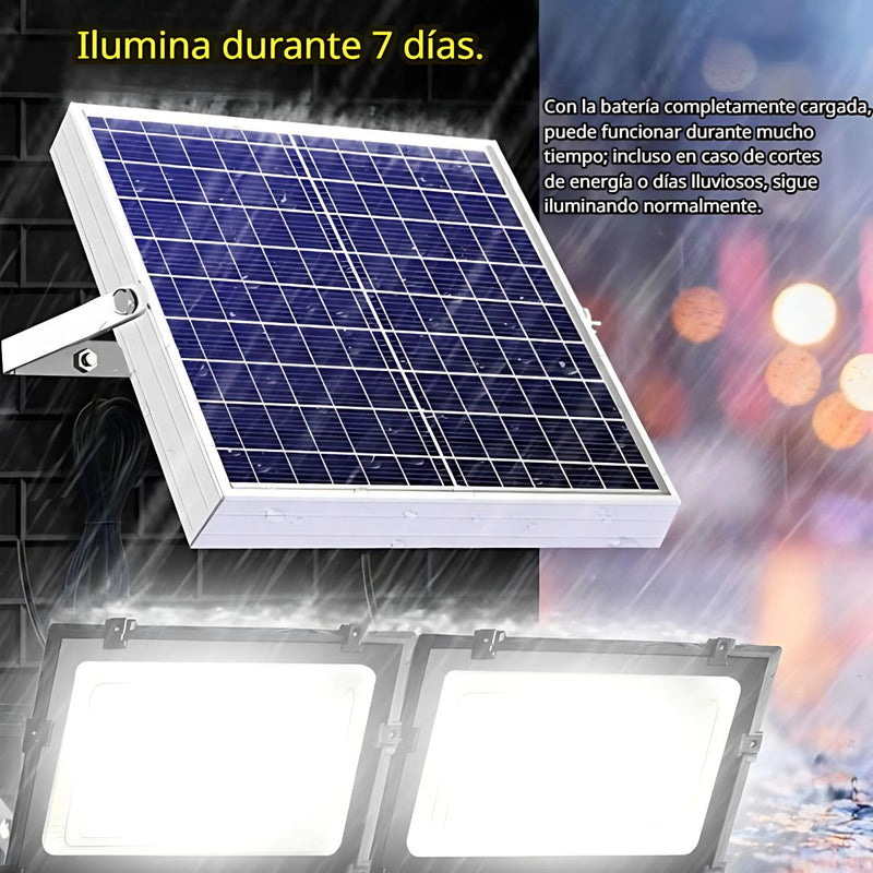 Reflector LED con Panel Solar con Alcance de 400m². Luz LED IP67 para Exteriores. Duración de 15-28 horas.